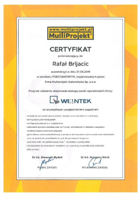 Certyfikat Wintec MULTIPROJEKT 01.08.2019
